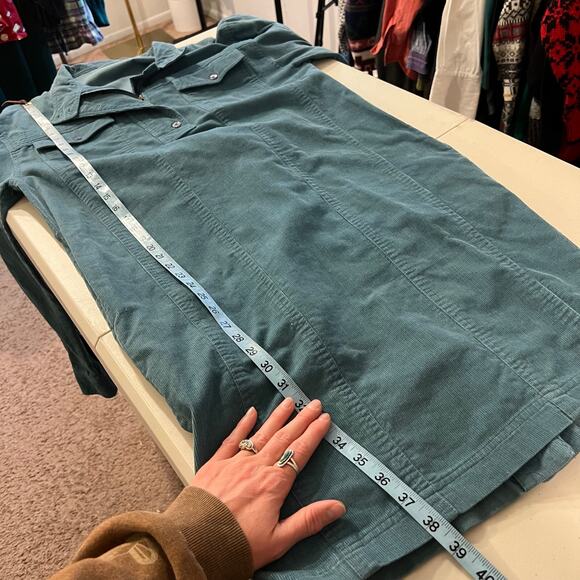 Vintage Blue Cotton Corduroy Utility Zipper Collared Shirt Belt Dress Size Small - Picture 14 of 16